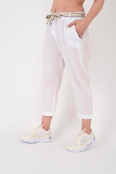 Park Moda 10156H Pantaloni de in - Tăiat morcov cu detaliu curea