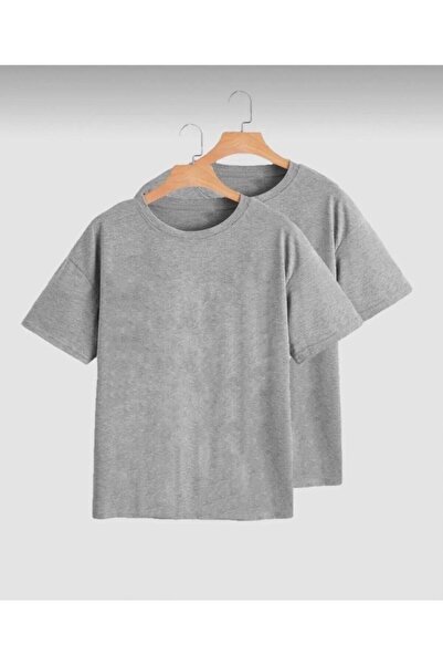 NO 601 Set de 2 tricouri supradimensionate unisex gri-gri - fără model și de ...