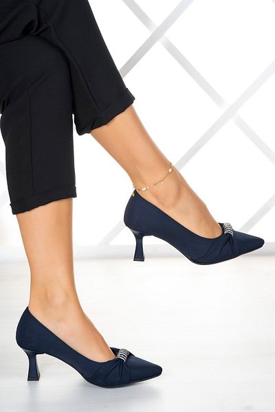 Erkan Saçmacı Wendy Dark Blue Crepe - Παπούτσια με πέτρινη λεπτομέρεια
