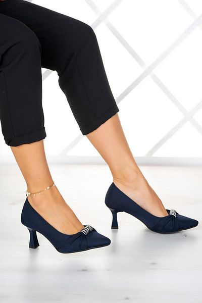 Erkan Saçmacı Wendy Dark Blue Crepe - Παπούτσια με πέτρινη λεπτομέρεια