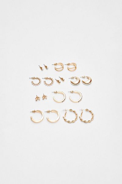 Stradivarius Set of 9 Earrings with Bow and Artificial Pearls