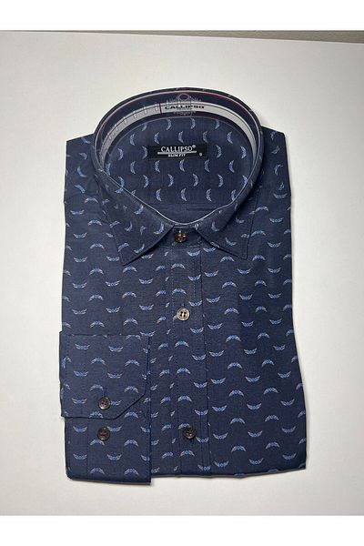 Pi Giyim Памучен кариран принт - Мъжка риза Slim Fit Easy Iron, дълъг ръкав и яка с копчета