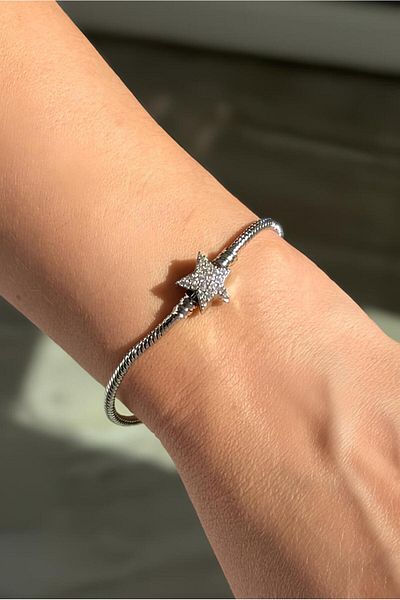 The Collection Zircon Stone Star Charm Steel Bracelet
