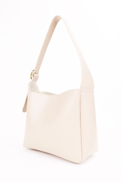 NOTHING Women's - Cross Adjustable Belt Strap Hand and Shoulder Bag with Gold Buckle - Cream