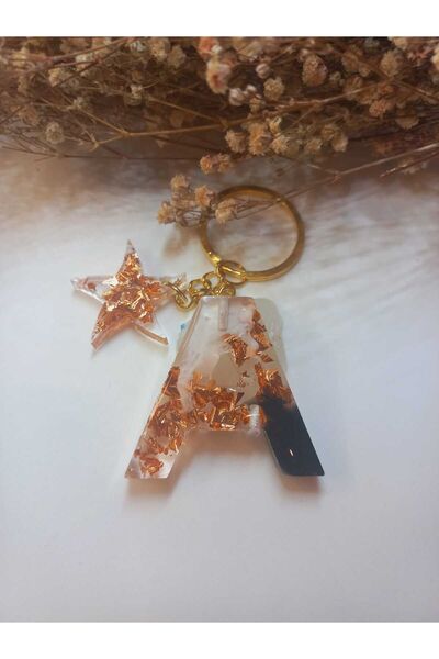 demirbasavm سلسلة مفاتيح مصنوعة يدويًا من الإيبوكسي بحرف A