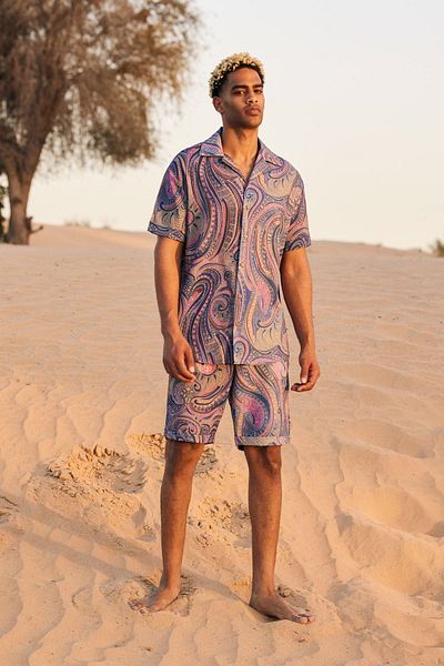 Dear Deer Purple Hypnosis Linen Shirt-shorts Set