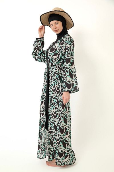 medipek Hijab Badeanzug - Gemusterter Pareo Kimono Kaftan