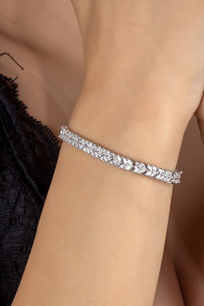 Else Silver Pırlanta Modeli Mekik Taşlı Su Yolu Gümüş Bileklik