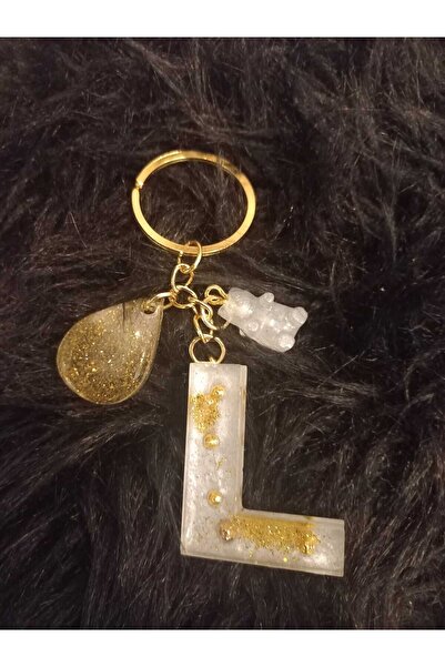 demirbasavm سلسلة مفاتيح مصنوعة يدويًا من الإيبوكسي بحرف L