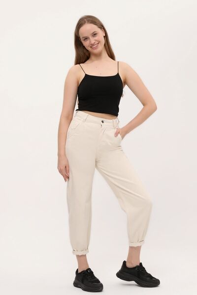 giyadda Kadın Krem Bej Yüksek Bel Rahat Mom Jean