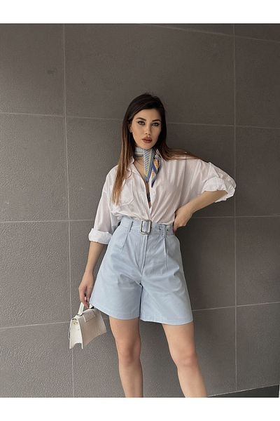 DENİKK Df3311 Bird's Eye Belted Wide Leg Trend γυναικείο σορτς μαμάς