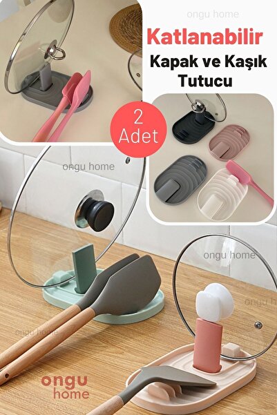ongu home 2 Adet Tencere Kapak Tutucu Ve Kaşıklık Tencere Kapağı Standı Kaşık...