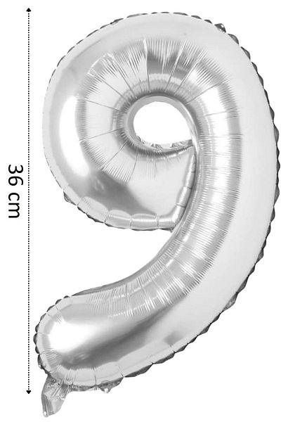 Onay Store Foil Balloon Number 9 Helium Balloon 36 Cm Silver Color - Birthday Party Set Supplies - 9 Years Old Balloon