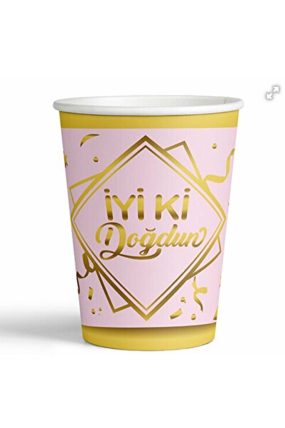 Deniz Party Store PEMBE GOLD VARAKLI İYİ Kİ DOĞDUN   KARTON BARDAK   8'Lİ