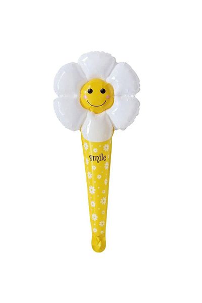 Onay Store Smiling Face Yellow Daisy Handle Foil Balloon - 29,5x59,5 Cm-balloon-party Supplies-party Material