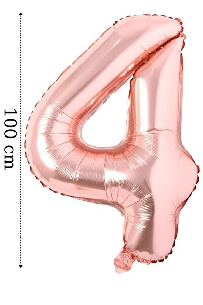 Onay Store Folyo Balon 4 Rakamı Helyum Balon 100 Cm Rose Renk - 4 Yaş Balonu - 4 Yaş Balon -4 Rakam Balon