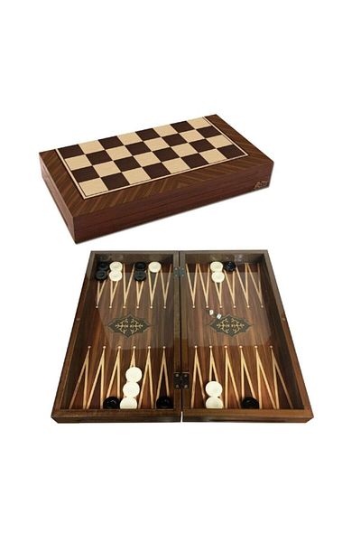 Onay Store Antique Walnut Backgammon and Chess Set