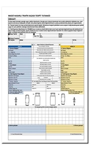 ÖZKAN 2 Nüsha Otokopili Maddi Hasarlı Trafik Kazası Tespit Tutanağı