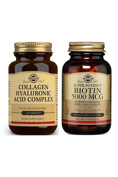 Solgar Hyaluronic Acid Collagen Complex 30 Tablets Biotin 5000 Mcg 50 Capsules