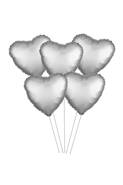 Onay Store 5-Piece Silver Heart Balloon - Heart Foil Balloon - 15" (38 CM) 5-Piece Heart Balloon - Balloon Sets - Balloon Set