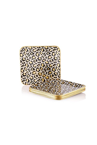 GÜRCÜGLASS Leopard Pattern Square Serving Plate 23 Cm 6 Pieces
