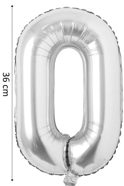 Onay Store Folyo Balon 0 Rakamı Helyum Balon 36 Cm Gümüş Renk - Doğum Günü Pa...