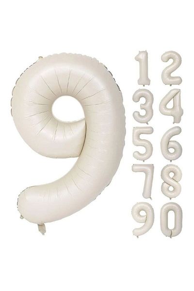 Onay Store Foil Balloon Number 9 Helium Balloon 76 Cm Cream Color - 9 Year Balloon - Birthday Party Set Supplies
