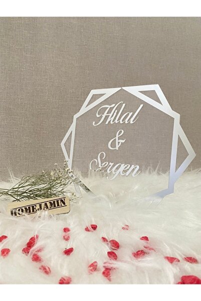 HomeJamin Altıgen Masaüstü Pleksi Nişan Düğün Söz Isteme Isimlik Gümüş