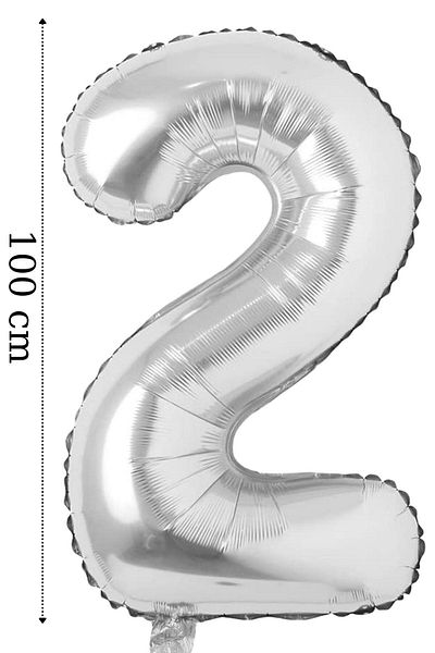 Onay Store Foil Balloon 2 Number Helium Balloon 100 Cm Silver Color - 2 Age Balloon - 2 Age Balloon -2 Number Balloon