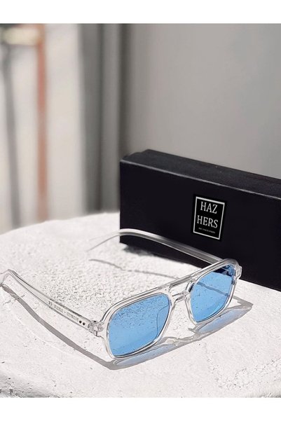 Hazhers Vintage Model Şeffaf Dikdörtgen Çerçeveli Unisex Güneş Gözlüğü
