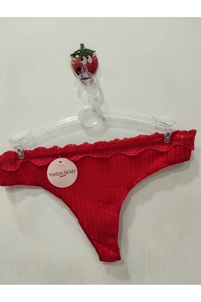 Vanilya Secret VANILLA SECRET Chiloți tanga cu nervuri cu talie roșie din dantelă