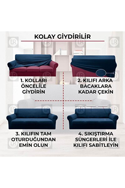 riselerhome Lastıklı Esnek Koltuk Kanepe Takımı Çekyat Örtüsü 3+3+1+1  Takım