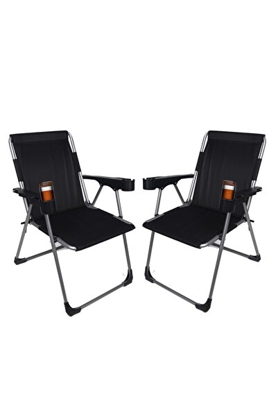 ALİN METAL 140 Kg Taşima Kapasiteli 2'li Lüks Bardaklıklı Kamp & Piknik Sanda...