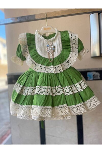 SAYUKER SHOP Green 100% Cotton Antiallergic Fabric Guipure Detail Vintage Con...