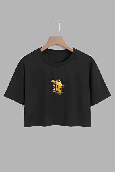 THEWERT تصميم بيكاتشو مطبوع للجنسين من القطن الأسود مقاس كبير