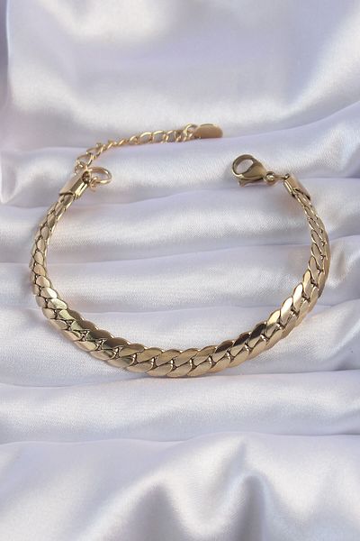 Moka Shopin Gold Colored 316L Knitted Model Chain Bracelet
