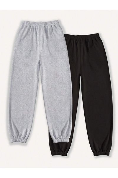 EYAX MODA Γκρι και μαύρο σετ 2 τεμαχίων Advantageous Rubber Leg Sweatpants