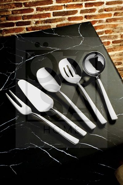 ÖzSa Home Stainless Steel 5-Piece Sauce Serving Set - Ladle, Colander, Spoon, Spatula and Fork