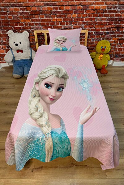 EVSEHOMES EVSHOMES PEMBE KALPLİ ELSA  DİJİTAL BASKI KAPİTONE PİKE TAKIMI