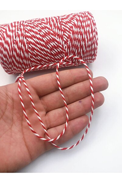 Ebruli Boncuk 5 Metre Marteniçka Paketleme İpi Kırmızı-Beyaz Yılbaşı