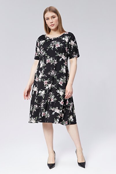 BEĞENDİM Viscose Short Sleeve Floral Print Dress