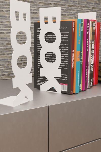 risingmaber Dekoratif Beyaz Dikey Book Yazı Tasarımlı Metal Kitap Tutucu(İkil...