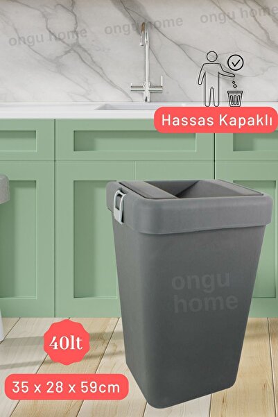 ongu home Tekli Çöp Kutusu Kovası Hassas Kapaklı Tek Kapaklı Siyah (40LT)