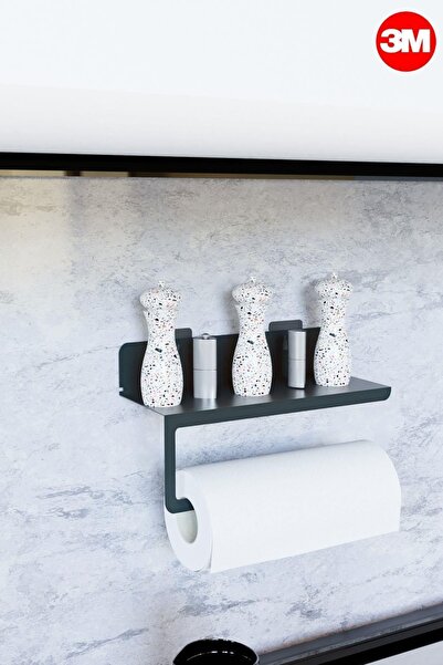 risingmaber Ultra Güçlü Yapışkanlı Siyah Metal Baharatlık Raflı Havluluk, Kağ...