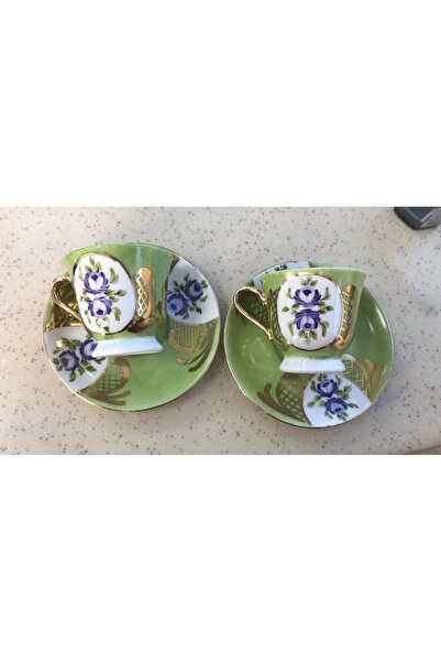 Polikromi El Boyaması Altın İşlemeli 2’li Kahve Fincanı