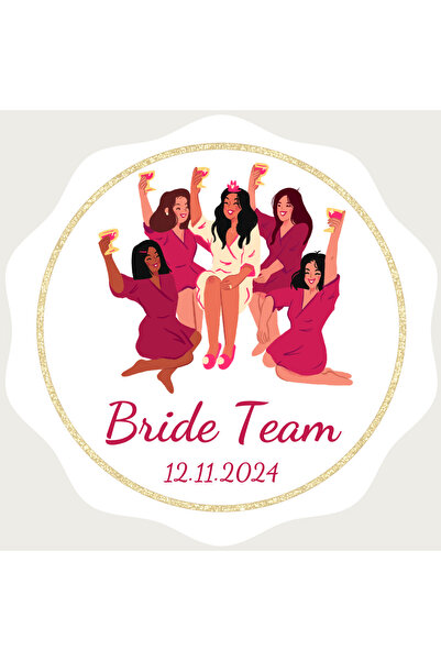 YAPIŞKAN STORE Bride Team Dalgalı Şekil Beyaz Mat Kağıt Yapışkanlı Sticker Etiket - 14 Adet - 5x5cm