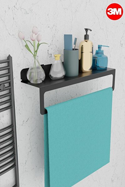 risingmaber Siyah Ultra Güçlü Yapışkanlı Metal Raflı Havlu Tutucu, Raf Metal ...