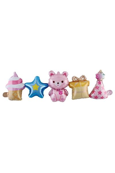 AsyaDesing Teddy Bear Concept Pink Foil Balloon - Balloon Chain - Chain Balloon - Birthday Party Set Supplies