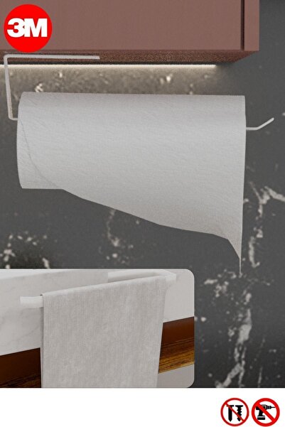 risingmaber Metal Beyaz 3m Yapışkanlı Kağıt Havluluk Yapışkanlı Havlu Askılığ...