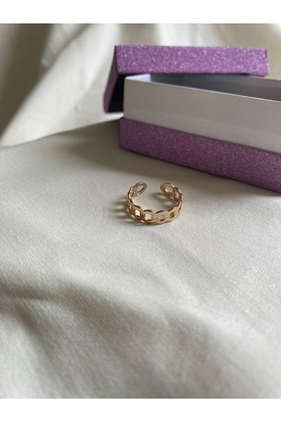 Elif Butik Elegant Thin Chain Model Gold Ring - Joint Ring, Adjustable